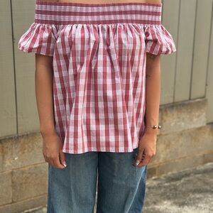 Off-Shoulder mauve Plaid Top popular Palaka print 💖